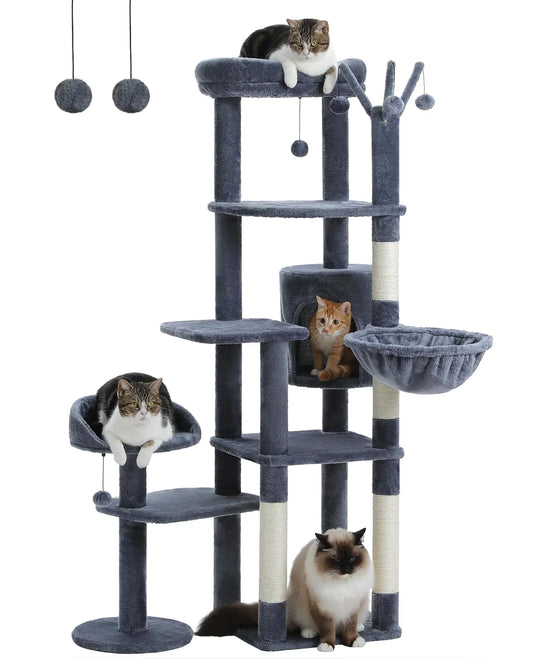 Cat Tree for Indoor Cats Cat Condo with Large Hammock Scratching Post and 2 Perches